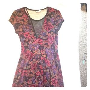 Deep red floral and mesh dress